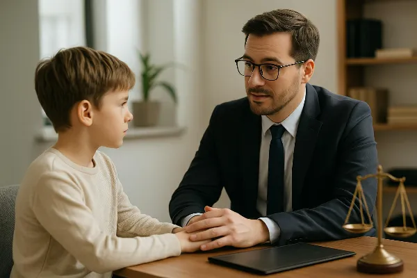 Alt-tag: "Child and attorney discussing in a peaceful environment, symbolizing the support provided by child’s attorneys in Oregon family law cases."